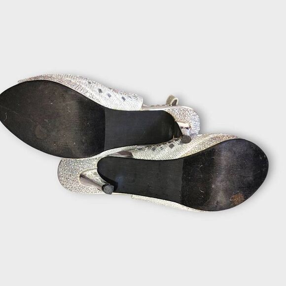 Hot Tomato Silver Metallic Glitter Embellished Platform Heels Sz 11 Y2K Princess - Picture 4 of 9